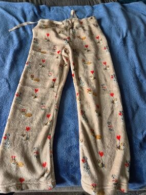 Daydreamer Beige Plush Kids Pajama Pants with Red Heart & Animal Print